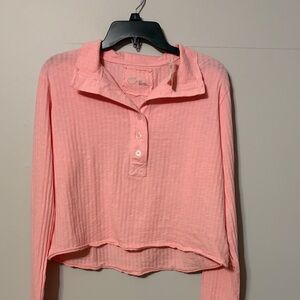aerie: Pink Long-Sleeve Henley Top, med. Cotton-elastane.